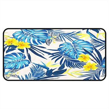 Imagem de Vijiuko Tapetes de cozinha verão folhas de palmeira azul área de cozinha tapetes e tapetes antiderrapante tapete de cozinha tapete de pé lavável para chão de cozinha escritório em casa pia lavanderia interior ao ar livre 101,6 x 50,8 cm
