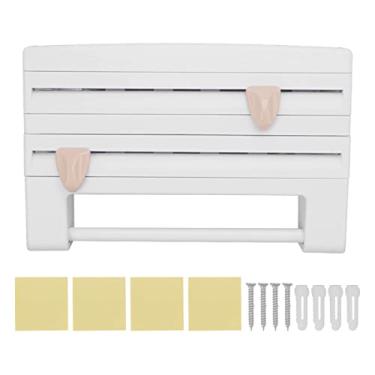 Imagem de Dispensador de película aderente, Dispensador de película aderente durável com cortador, Organizador de película aderente para montagem na parede com parafusos, Cortador de película(White), Dispe