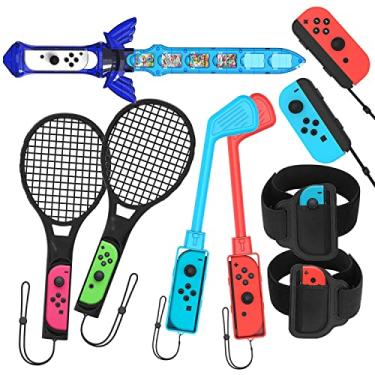 Imagem de Kit de acessórios esportivos para Switch/Switch OLED, 9 em 1 Kit de acessórios familiares com espada, alças para pernas, raquetes de tênis, clubes de golfe e alças para os pulsos (9 em 1)