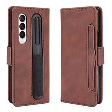 Imagem de Slot de cartão de couro de luxo com capa de telefone S Pen Holder para Samsung Z Fold 3 5G Stylus Pen Socket capa de carteira para Galaxy Z Fold3, marrom, para galaxy Z FOLD 3