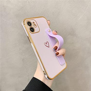 Imagem de Estojo protetor de pulso protetor de lente de amor simples para iphone 11 Pro Max 12 Pro MiNi X XR XS 7 8 plus SE 2020 capa, roxo, para iPhone XR