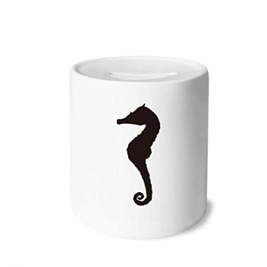 Imagem de DIYthinker Caixa de dinheiro preta com contorno da vida marinha do hipopótamo caixa de cerâmica porta-moedas presente de cofrinho