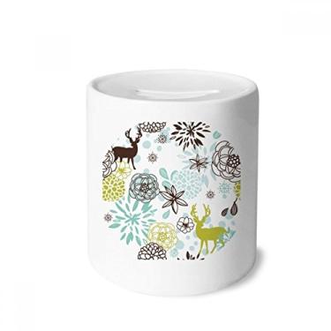 Imagem de DIYthinker Caixa de moedas de cerâmica para decoração de veados com flores de Natal e animais