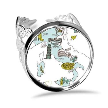 Imagem de DIYthinker Mapa Cidade Itália Landmark Bandeira Nacional Padrão Anel Ajustável Amor Casamento Noivado