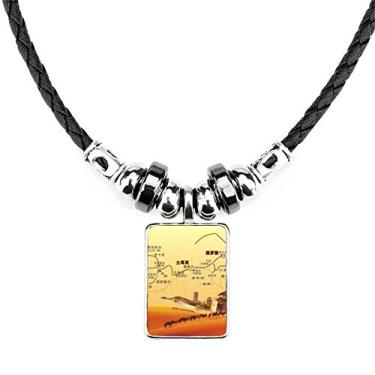 Imagem de DIYthinker Landmark Camel Colar de Seda Mapa de Rota do Deserto Jóias Pingente de Corda de Couro Torque