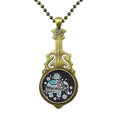 Imagem de DIYthinker Colar Nation com flor de elefante preto e azul com pingente de música de guitarra antiga