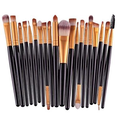 Imagem de Conjunto de pincéis de maquiagem profissional com 20 peças da Frcolor, ferramentas de cosméticos, base, pincel, pincel de sobrancelha (preto e dourado)
