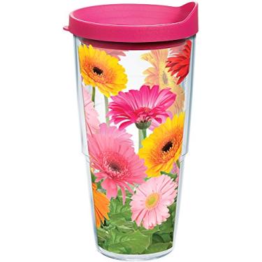 Imagem de Tervis Copo de margaridas de gerbera com envoltório e tampa fúcsia, 680 g, transparente