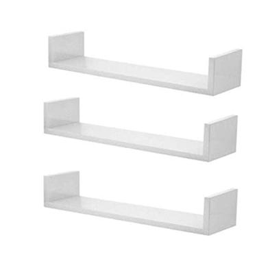 Imagem de Kit 3 Prateleiras Nichos em U 80x25 MDF Branco com Suporte Flutuante Invisível