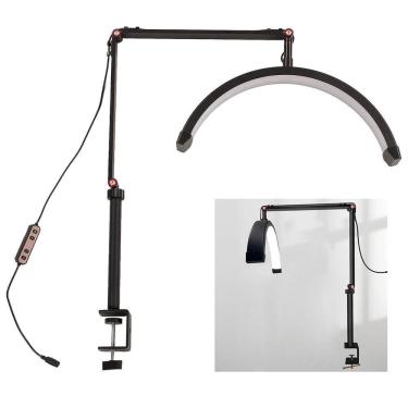 Imagem de Luminaria Estetica Salao de Beleza Spa Arco Meia Lua 3 Tons Led Suporte Celular Mesa Limpeza de Pele Iluminaçao Ajustavel