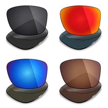 Imagem de Mryok 4 pares de lentes polarizadas de substituição para óculos de sol Oakley Jupiter Squared – preto furtivo/vermelho fogo/azul gelo/marrom bronze