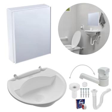 Imagem de Armário Banheiro Espelheira Sobrepor Branco 36,3x10,6x45,3cm + Pia Lavatório Plástico