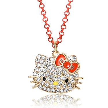 Imagem de Hello Kitty Colar com pingente Sanrio Pave 40,6 cm + 7,6 cm - Joias oficiais com licença, Banhado a ouro, Cristal