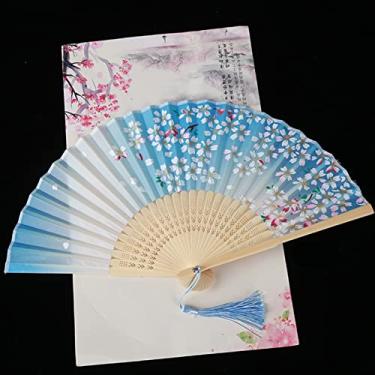 Imagem de Leque dobrável estilo vintage ventilador dobrável de seda padrão japonês chinês arte artesanato presente decoração de casa ornamentos ventilador de mão dança acessórios decorativos feitos à mão (cor: 12)