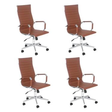 Imagem de Loft7, Kit 4 Cadeiras escritório Esteirinha Diretor Home office Kit Marrom