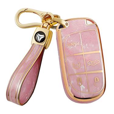 Imagem de ontto Capa para chave de controle remoto inteligente de 5 botões adequada para Jeep Grand Cherokee Renegade Chrysler 200 300 Dodge RAM Durango Challenger Journey Pink
