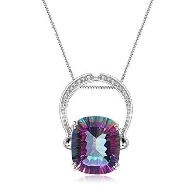 Imagem de Colar de prata esterlina 925 com pingente de pedra preciosa de quartzo místico arco-íris para mulheres presente de casamento dia das mães aniversário joias presentes para mãe esposa senhora filha