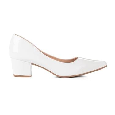 Imagem de Sapato Scarpin Moda Feminina Rafaela Salto Baixo Grosso 5 Cm (38, Branco)