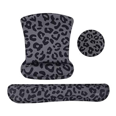 Imagem de MOSISO Suporte de descanso de pulso para conjunto de mouse pad e teclado, mouse ergonômico de grão de leopardo e base antiderrapante para alívio da dor em casa/escritório e almofada de digitação fácil com tecido de neoprene e espuma viscoelástica elevada, preto