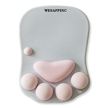 Imagem de WESAPPINC Tapete de rato com pata de gato com suporte de pulso de silicone macio antiderrapante Mousepad ergonômico para escritório computador jogos decoração de mesa (26 x 19 x 2,8 cm) (cinza) branco