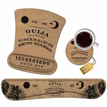 Imagem de Mouse pad ergonômico suporte de pulso e teclado conjunto de descanso de pulso com porta-copos antiderrapante, base de poliuretano antiderrapante, fácil digitação e alívio da dor no pulso, perfeito para escritório em casa, trabalho, estudos, tabuleiro Ouija retrô