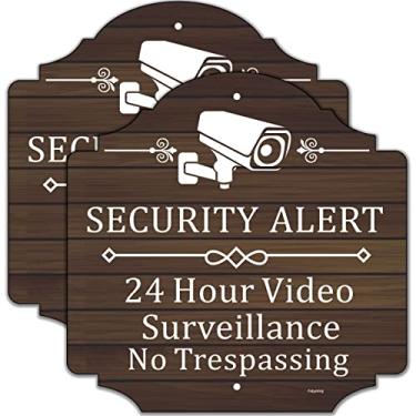 Imagem de Pacote com 2 sinais de vigilância por vídeo 24 horas de alerta de segurança sem invasão de 30,5 x 30,5 cm, sinais de segurança de aviso de câmera CCTV, metal, reflexivo, resistente, ferrugem,
