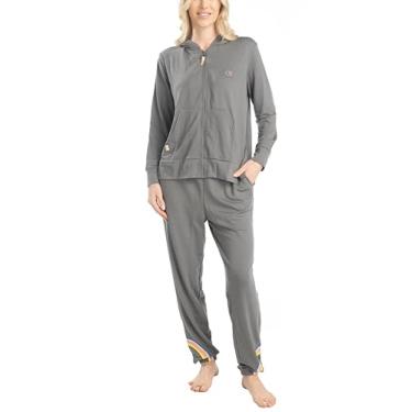 Imagem de Ocean Pacific Daybreakers Conjunto feminino Sleep and Lounge, conjunto de pijama com capuz cinza, médio, Conjunto de pijama com capuz cinza, M