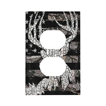 Imagem de Bandeira Americana Chifre Floresta Veado Alce 1 Gang Placa de Saída Cobertura Decorativa Única Duplex Placa de Parede Receptáculo Elétrico Interruptor de Luz Placa Elétrica Decoração Country