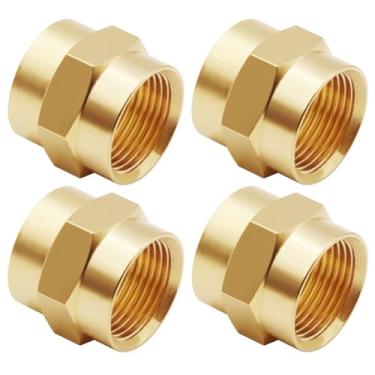 Imagem de Uenede 4 peças 1/2 polegada NPT latão hexagonal acoplamento 1/5.1 cm NPT x 1/5.1 cm NPT fêmea rosqueado igual diâmetro acoplador adaptador de mangueira de ar para água/óleo/gás