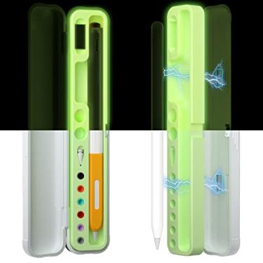 Imagem de Joosko Estojo de transporte magnético compatível com Apple Pencil 2ª geração e 1ª geração série Galaxy S-Pen, o estojo consiste em capa de policarbonato rígido e interior de silicone macio (verde brilhoso)