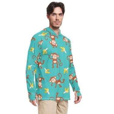 Imagem de Camisa de sol masculina manga longa Monkeys Banana FPS 50 + camisas de sol masculinas com capuz UV Rashguard para homens, Monkeys Banana, M