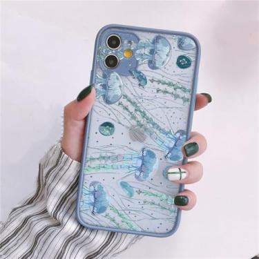 Imagem de Capa de telefone impressa para iPhone X XR XS 7 8 Plus SE2 12 13 mini 11 14 15 Pro Max Capa fosca à prova de choque, água-viva cinza azul 2, para iphone15 pro max