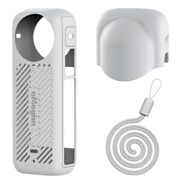 Imagem de Coyktonty Conjunto de capa protetora/capa de silicone para Insta360 X4, capa de silicone + cordão antiperda + tampa de lente (conjunto 3 em 1) (cinza)