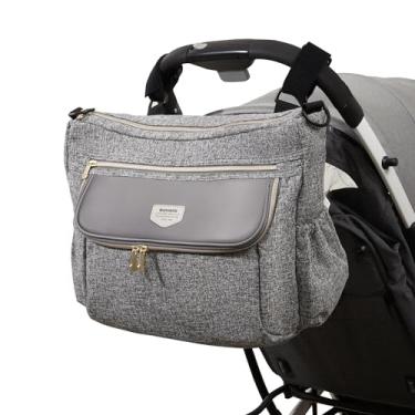 Imagem de Sunveno Organizador universal de carrinho de bebê, suporte de carrinho com alça de ombro e suporte de copo, grande espaço de armazenamento, bolsa multifuncional para viagem essencial, cinza