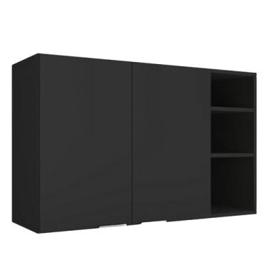 Imagem de Armário Suspenso de Parede Preto Módulo Aéreo Organizador Multiuso Quarto Cozinha Lavanderia 2 Portas