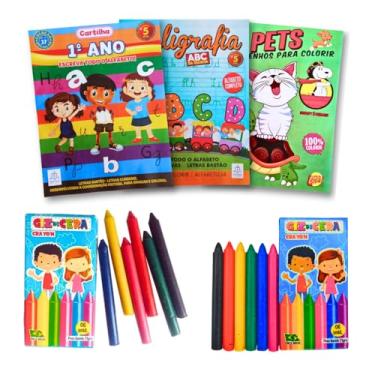 Imagem de 30 Revistinha de Colorir Pintar + 30 Cx de Giz de Cera 6 Cores Kit Pintura Infantil Desenhos