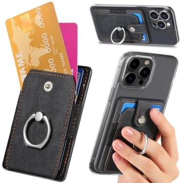 Imagem de LBYZCASE Suporte fino para cartão de crédito com anel, bolsa adesiva para iPhone 15/14/13/12, Samsung Galaxy S24/S23/A15/A54/A35 5G, Google Pixel 8a, Moto, BLU, Nokia, etc. (preto)