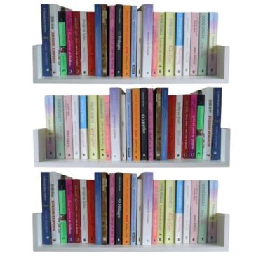 Imagem de 3 Prateleiras 60cm x 20cm x 11,5cm para livros e decoração - MDF Branco