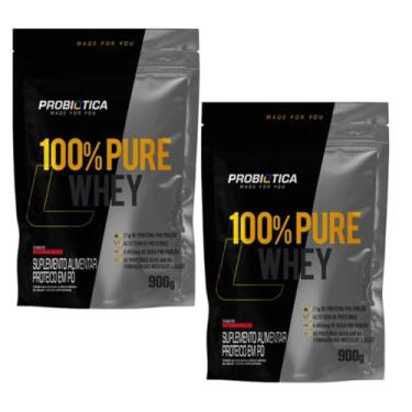 Imagem de Combo 02 Whey Concentrado 100% Pure Refil 900g Probiótica (900, Morango)