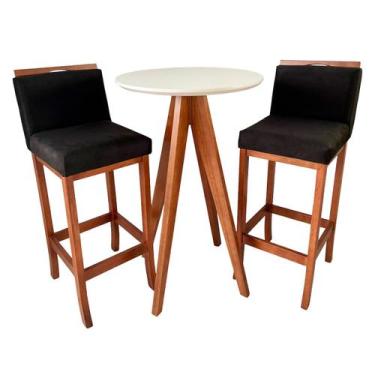Imagem de Kit 2 Banquetas Alta Gourmet e Mesa Bar Bistrô Redonda Madeira Maciça 