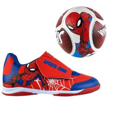 Imagem de Kit Chuteira + Bola Infantil Marvel Herois Aranha Aranha, 28, Vermelho