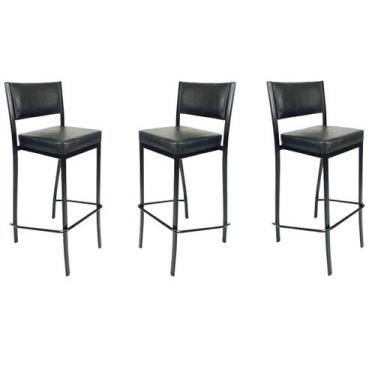Imagem de Kit 3 Banquetas EMPILHÁVEL Preta Altura 65cm assento e encosto Preto -