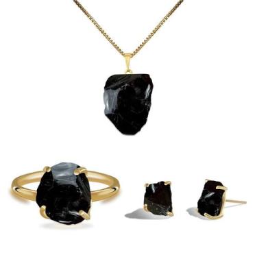 Imagem de Conjunto Natura Obsidiana Negra - Cristal Natural, Prata 925