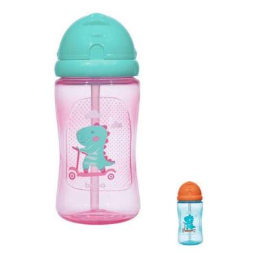 Imagem de Garrafinha com Canudo e Tampa Dino de Patinete 340 ML Azul Rosa Buba, 