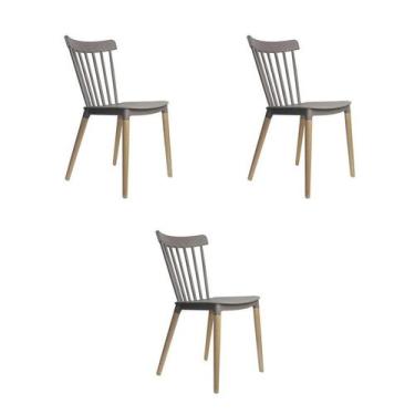 Imagem de Kit 3 Cadeiras Jantar Janaina Cinza PP Base Madeira - Rivatti