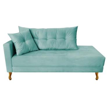 Imagem de Recamier Azura 140cm com Almofada Lado Direito Suede Azul Tiffany - Amarena Móveis