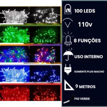 Imagem de Pisca Pisca Luz Led 100 Lampadas 8 Funções Natal 9 Metros Todas As Cor