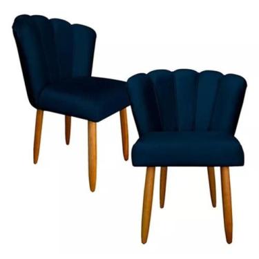 Imagem de Kit 2 Cadeiras Poltrona Sala Jantar Penteadeira Pétala Suede Azul Mari