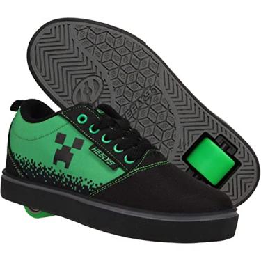 Imagem de HEELYS Tênis unissex infantil Pro 20 Minecraft (criança pequena/adulto) com salto com rodas, Preto/verde neon, 21