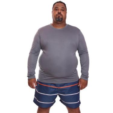 Imagem de Camiseta Masculina Plus Size Manga Longa Dry Fit Lisa Proteção Solar U